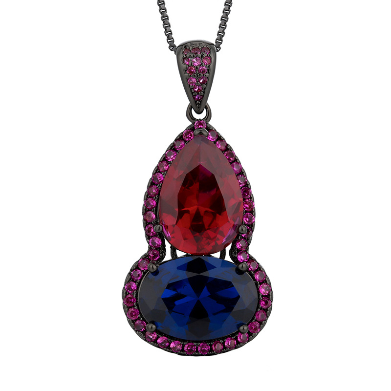 2025 otoño e invierno nuevo estilo Zhuang Shengsheng joyería simulación corindón oro negro retro calabaza colgante collar piedra principal 10*14