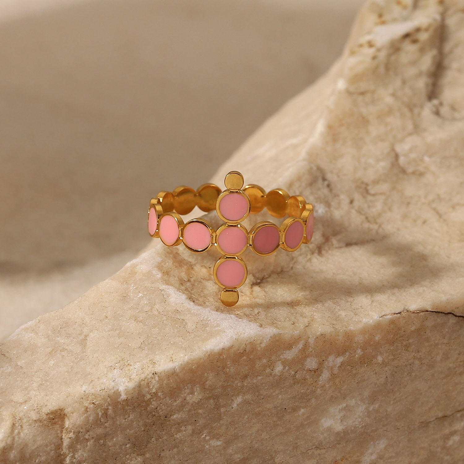 Anillo De Apertura De Círculo De Goteo Rosa De Acero Inoxidable Chapado En Oro De 18k De Moda display picture 3