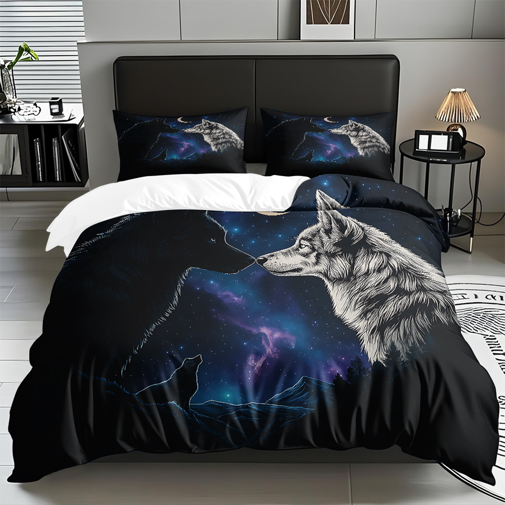 Impresión digital de patrón de lobo abrasivo conjunto de edredón suave transfronterizo pro-piel TEMU JIT venta directa de fábrica preferida