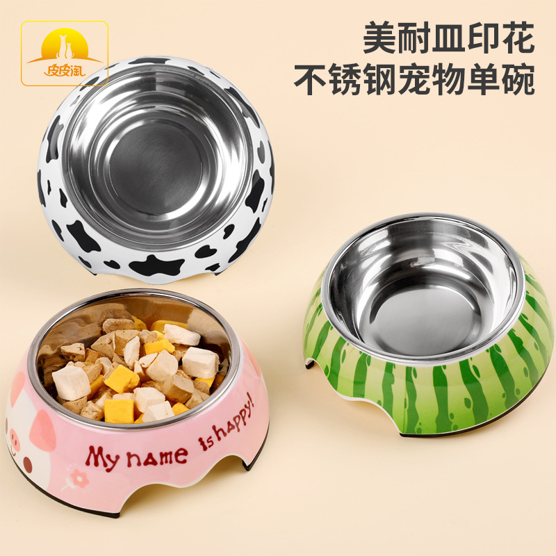 Gato Bowl Pet Bowl de acero inoxidable para mascotas de dibujos animados de melamina perro tazón de comida tazón dos en uno para perros suministros de alimentos al por mayor