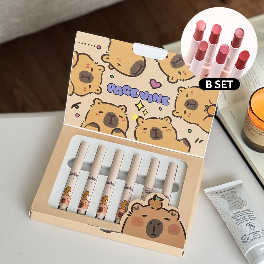 Barra de labios Kapibala transfronteriza 6 PÁGINA Nuevo juego de maquillaje Lápiz labial impermeable de larga duración europeo y americano