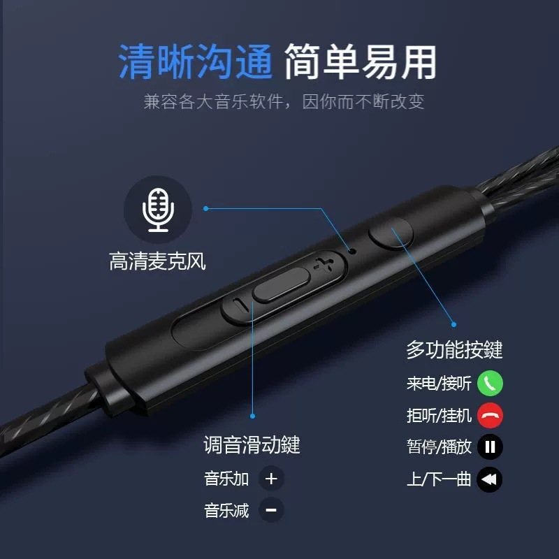 Type-C赤青リング金属入耳式有線イヤホン線制御麦調音付き3.5mm汎用携帯電話イヤホン|undefined