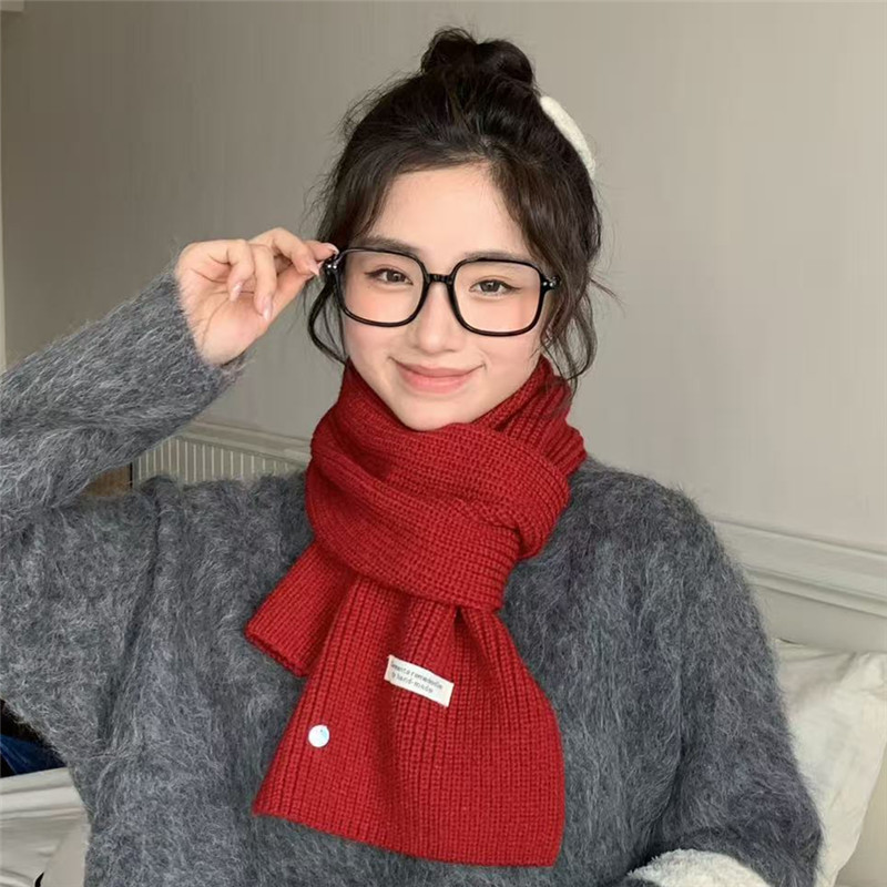 韩系仿羊毛针织毛线围巾女秋冬氛围感显白加厚保暖纯色围脖情侣款|undefined