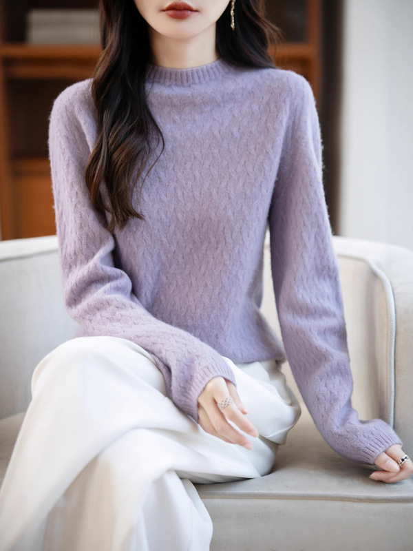 100纯羊毛打底衫女2025新款麦穗状内搭洋气大码女装秋冬针织毛衣|undefined