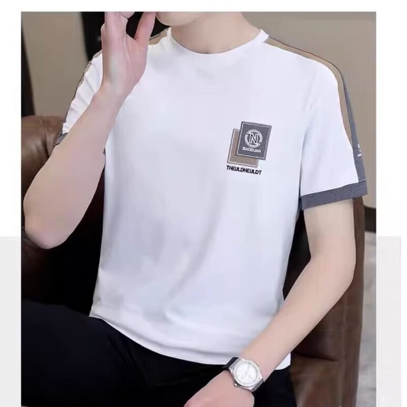 メンズ半袖tシャツ英倫ファッションブランドカジュアル2025 tシャツ高級感服アイス半袖上着ファッション|undefined