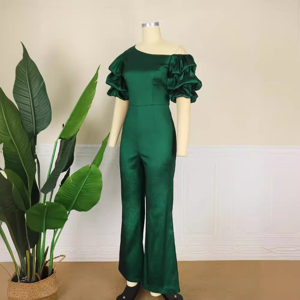 Verano nuevo sexy oblicuo hombro pila manga alta cintura delgada mono banquete vestido de fiesta image 6