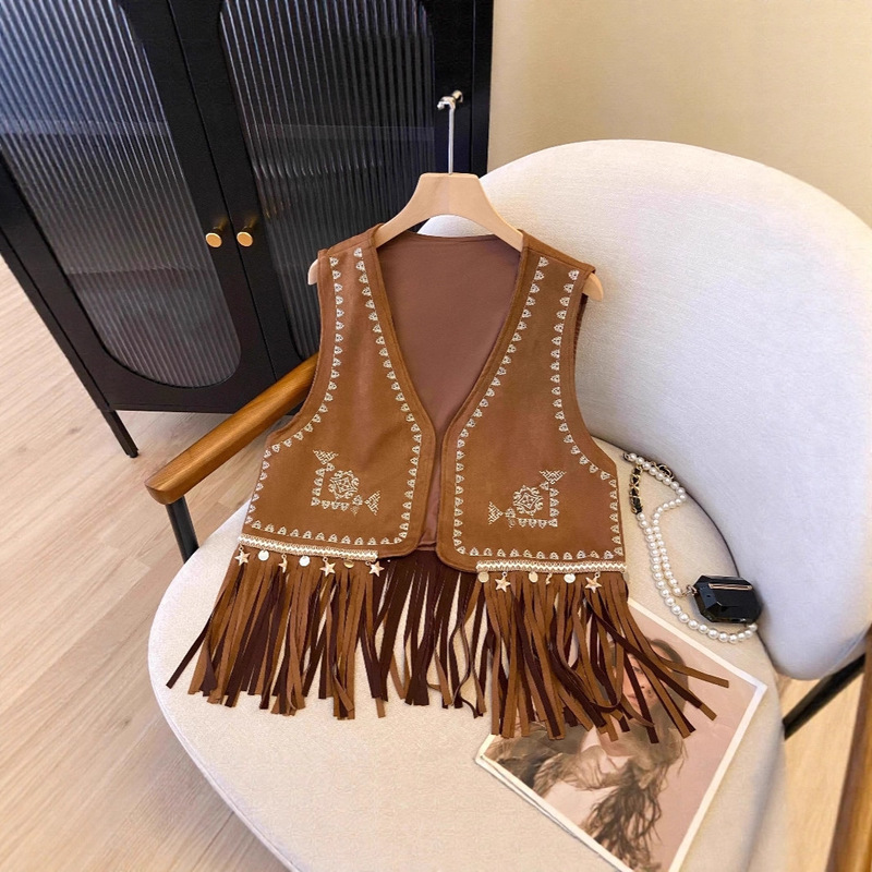 Yunnan Xinjiang Travel Ethnic Style Vest with Exotic Heavy Embroidery Deerskin Velvet Loose and Versatile Cardigan Jacket