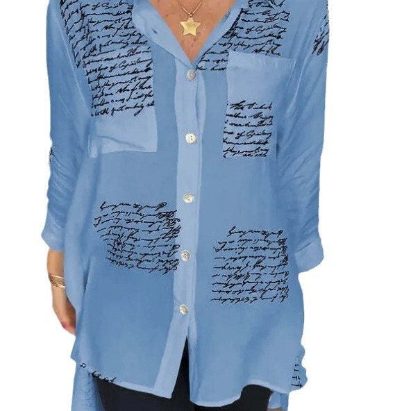 Cross-Border Women's Clothing 2024 Amazon Independent Site Spring and Summer European and American Style Printed Loose Swallowtail Shirt Commuter Style 3D Printing