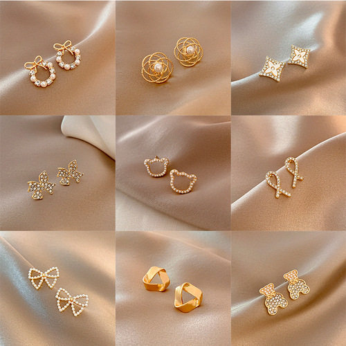 European and American fashion ins retro metal earrings, feminine fashion, simple matte gold earrings, geometric versatile earrings