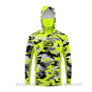 PELAGIC Ice Silk Long-sleeved Fishing Suit UPF50 Sun Protection Clothing Quick-drying Breathable Hoodie Face Towel One-piece T-shirt