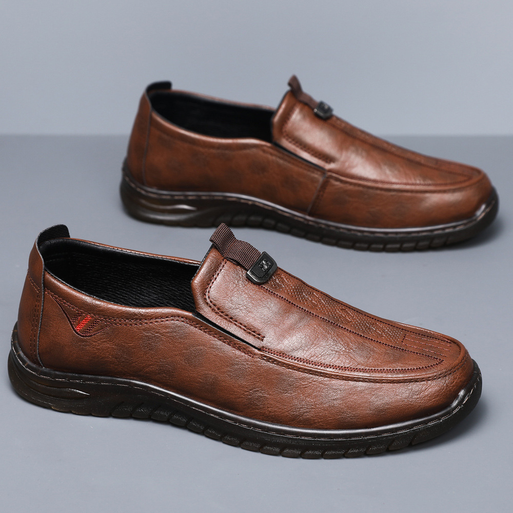 New Tendon Bottom High-End Business Leather Casual Shoes Dad Shoes Men's Soft Sole Soft Surface Slip-On Casual Leather Shoes