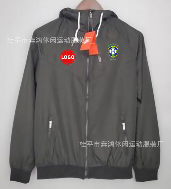 2526 chaqueta de fútbol con capuz nueva chaqueta de calentamiento a prueba de viento Barcelona Arsenal Real Madrid Manchester United chaqueta deportiva