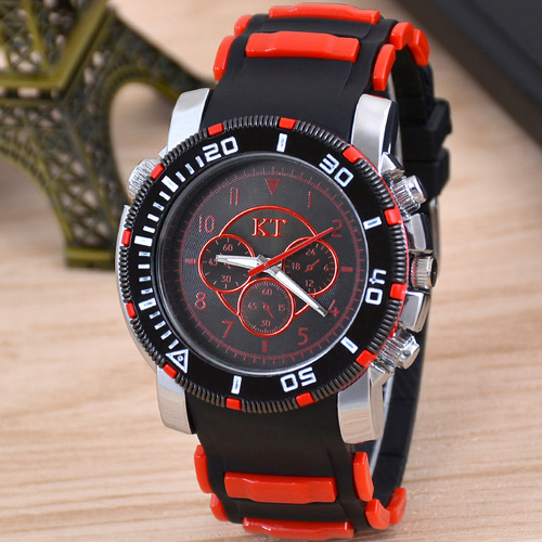 Cross-border best-selling six-hole sports men's watch, fashionable trend silicone quartz watch, wholesale men's watch