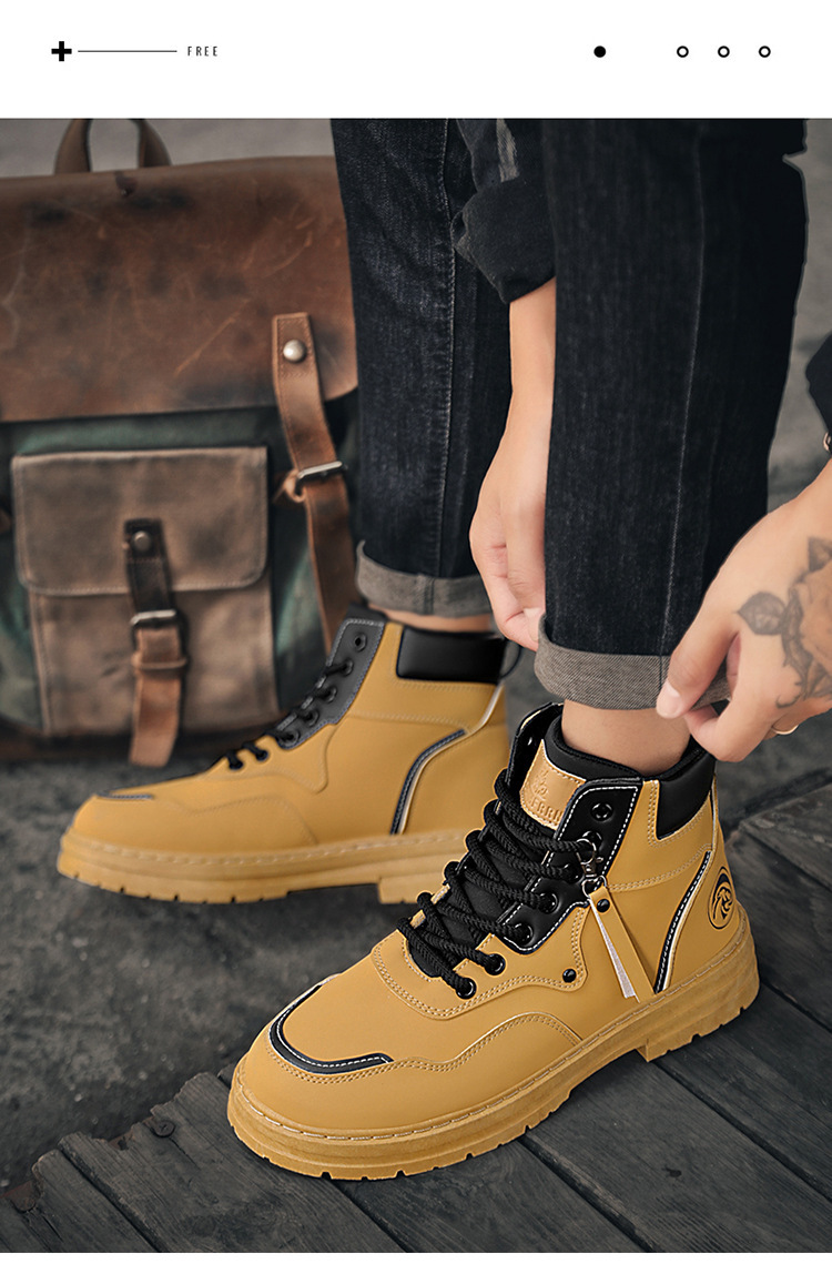 Autumn men's shoes High top British style work big yellow boots men's all-in-one platform ankle boots_voghion.com
