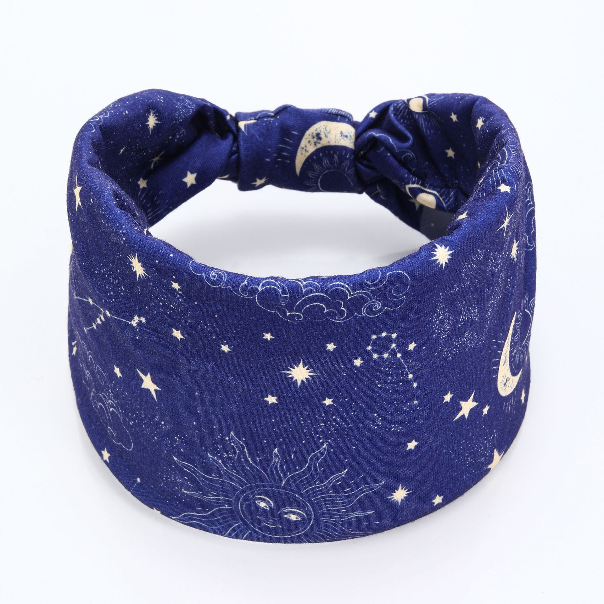 Banda de cabello de borde ancho de estilo nacional antideslizante para mujeres y niñas adornamiento de cabello de patrón de cuadrícula de estrella y luna flotante