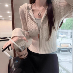 小个子针织开衫温柔气质拉链麻花毛衣外套女秋冬显瘦短款打底内搭