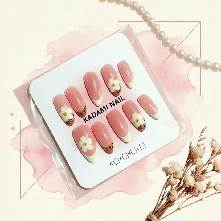Creamy Yellow Floral Leopard Print Polka Dot French Style Sweet Girl Nail Art Ins Nail Stickers Removable Nail Patches