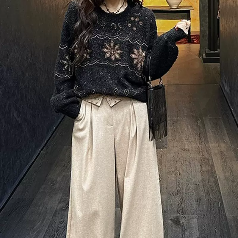 【斐金】重工钉珠费尔岛圈圈纱毛衣2025冬季新款时尚毛衣