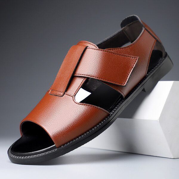 Sandal nam quai dán hở ngón chống trượt kiểu La Mã đi biển — Màu nâu, màu đen