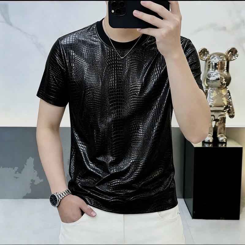 Men's Summer Glossy New Versatile Round-Neck Short-Sleeve Casual Trendy Slim-Fit Cool Stylish Thin Style Trendy Brand High-End Hot-Selling Item Men's Summer Glossy New Versatile Round-Neck Short-Sleeve Casual Trendy Slim-Fit Cool Stylish Thin Style Trendy Brand High-End Hot-Selling Item