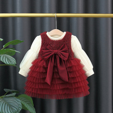 国风套装女两件套女童过年喜庆服饰加绒加厚公主裙潮织里外贸批发