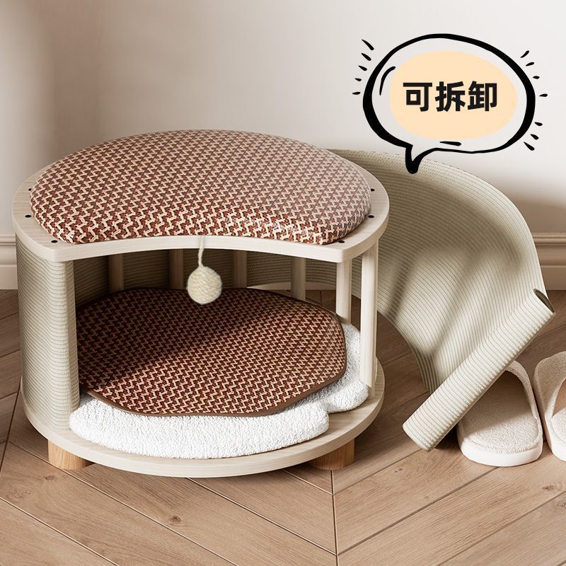 オールシーズン対応のユニバーサルキャットネストスツール、人間と猫が共有する密閉型の小さな子猫ハウス、無垢材の夏用マット、冬用の暖かいマット|undefined