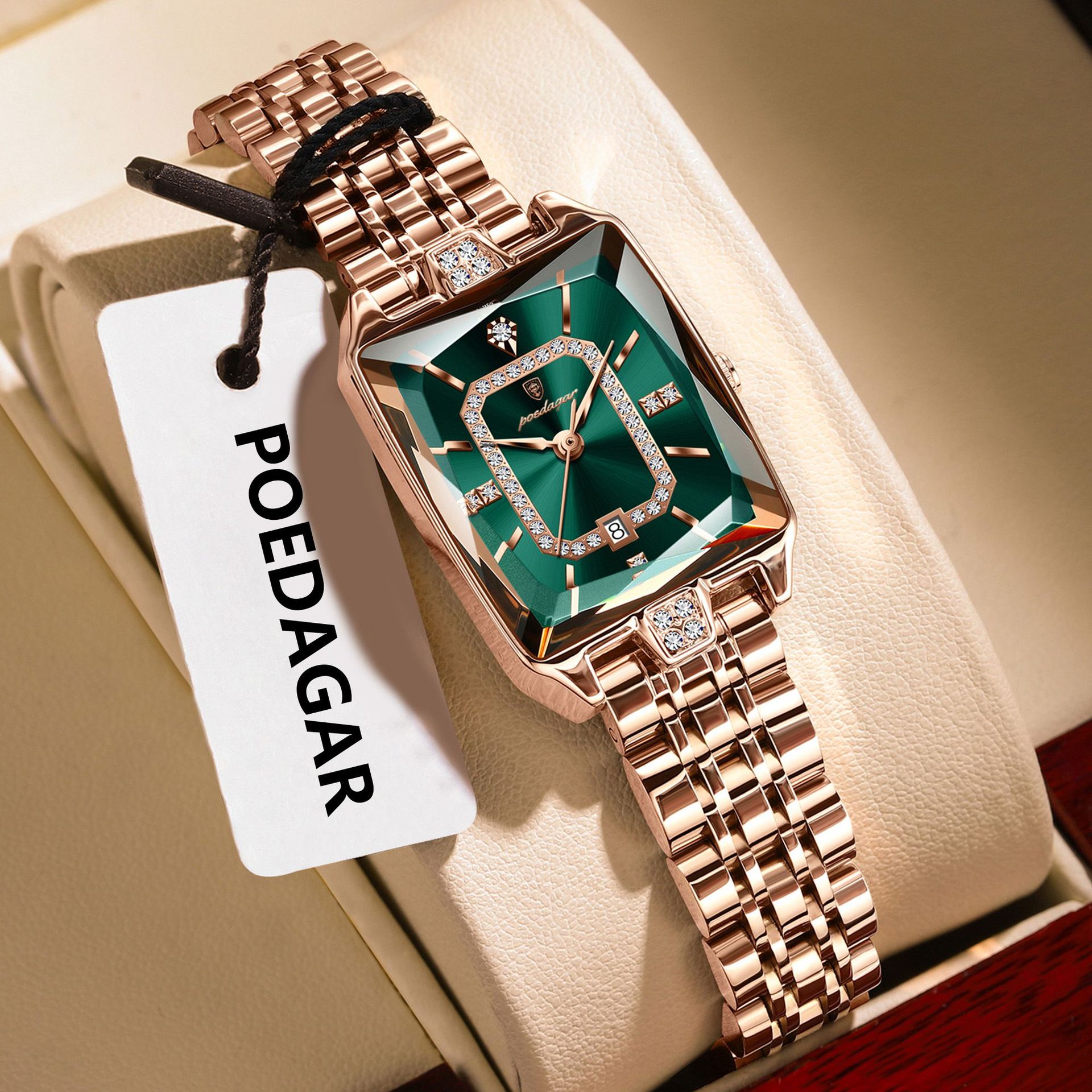 785 rose gold green steel belt