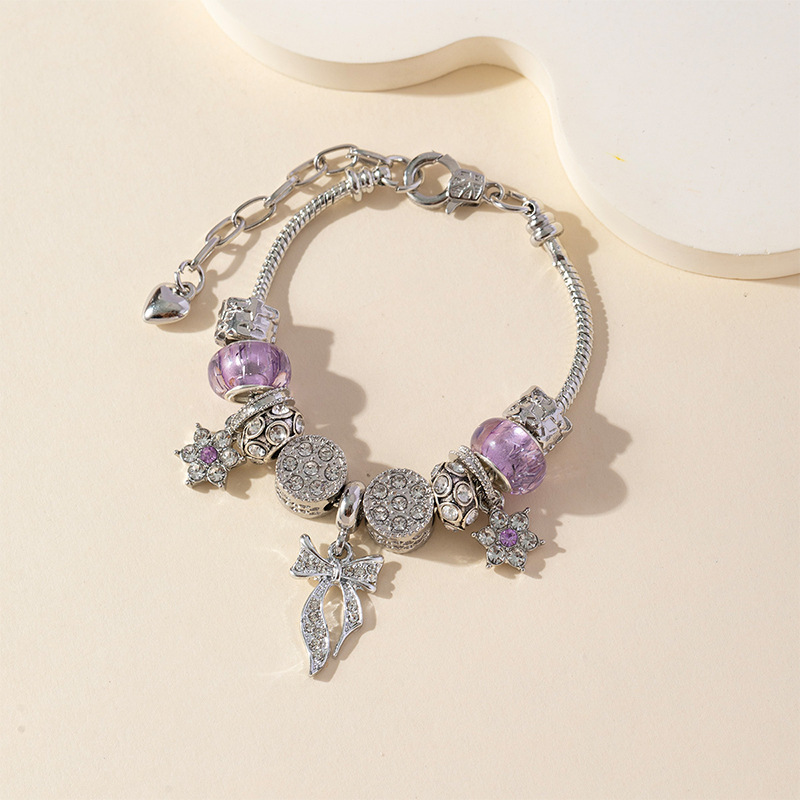 Pulsera Panjia Dora DIY cuentas explosivas transfronterizas flores de arco de diamante colgante de aleación accesorios de cuentas de cristal de diamante image 7