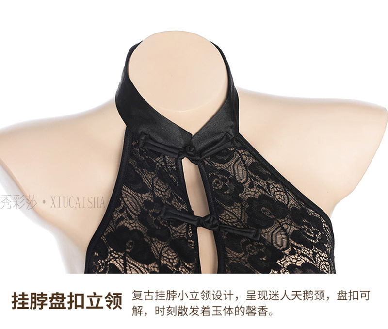 Lace Open-Neck Jumpsuit Lingerie with Matching Stockings, One Size — detail image 16