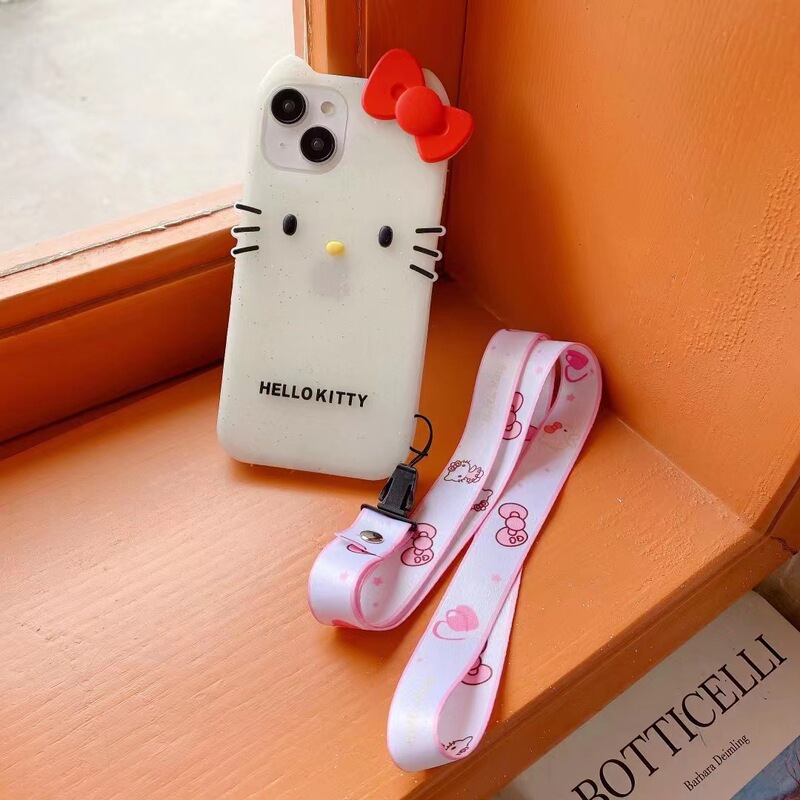 Hello Kitty Apple 11 Iphone13 Pink Luminous Color Cartoon Bow Cat Silicone Mobile Phone Case 14
