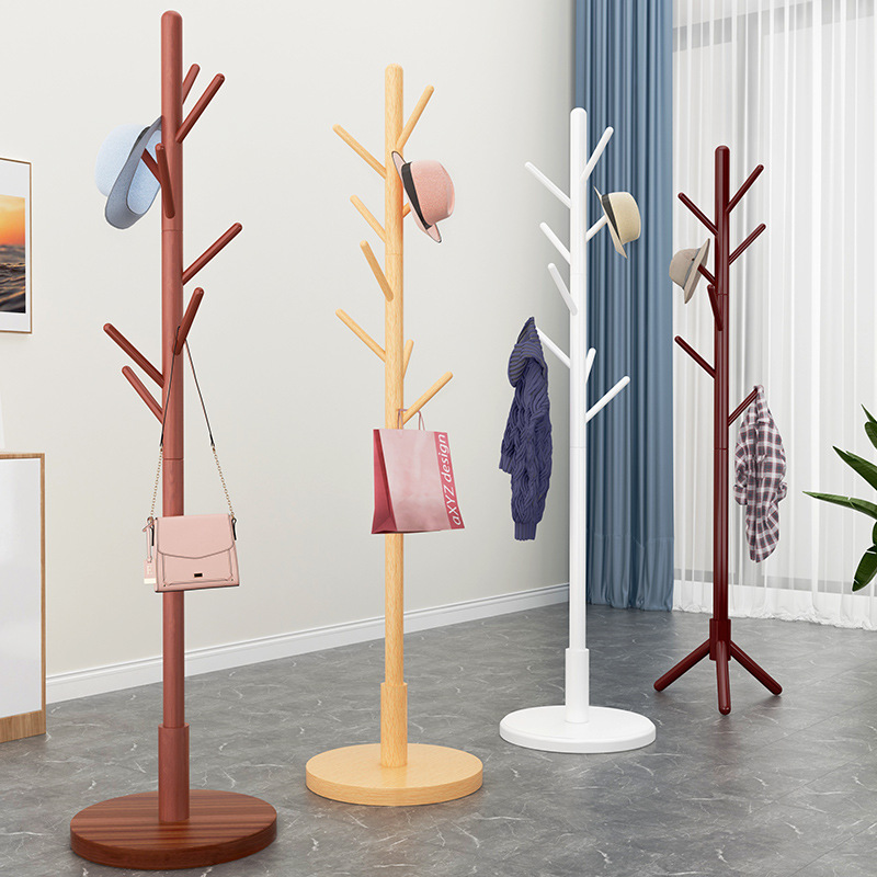 간단한 가정용 단단한 나무 코트 랙 침실 바닥 보관 거실 옷은 단일 극 수직 간단한 교수형 가방 선반
