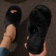 Cross-Border Cross-Fur Slippers, Popular European and American Plush Cross-Strap Cotton Slippers for Women, Spring and Autumn Plush Cotton Slippers
