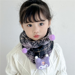 Korean style autumn and winter new children's scarf double-layer cotton houndstooth infant triangle towel male and female baby saliva towel
