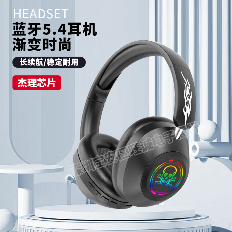 跨境新款无线头戴式蓝牙耳机可折叠插卡发光电竞游戏耳机源头厂家