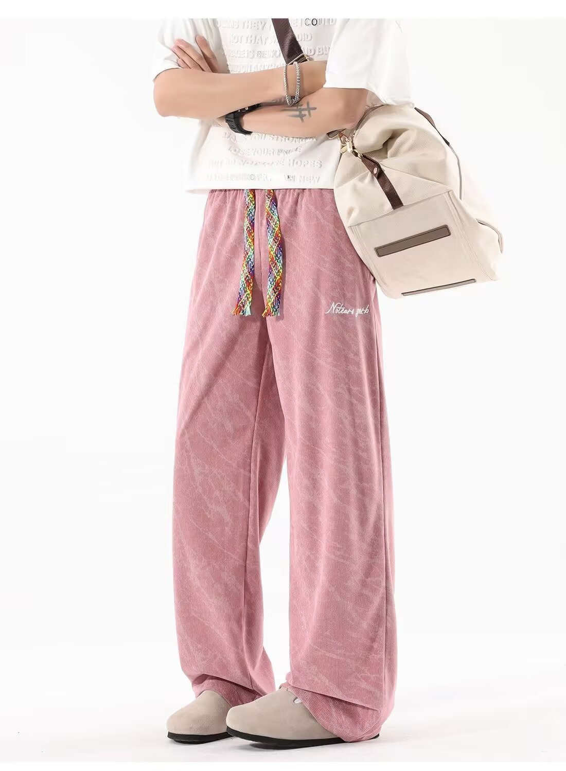 25 nuevos pantalones de piernas anchas de tinta retrógrada teñidos de tamaño estrecho cintura alta delgada suelta vertical pantalones de trapazo de cilindro recto para hombres y mujeres
