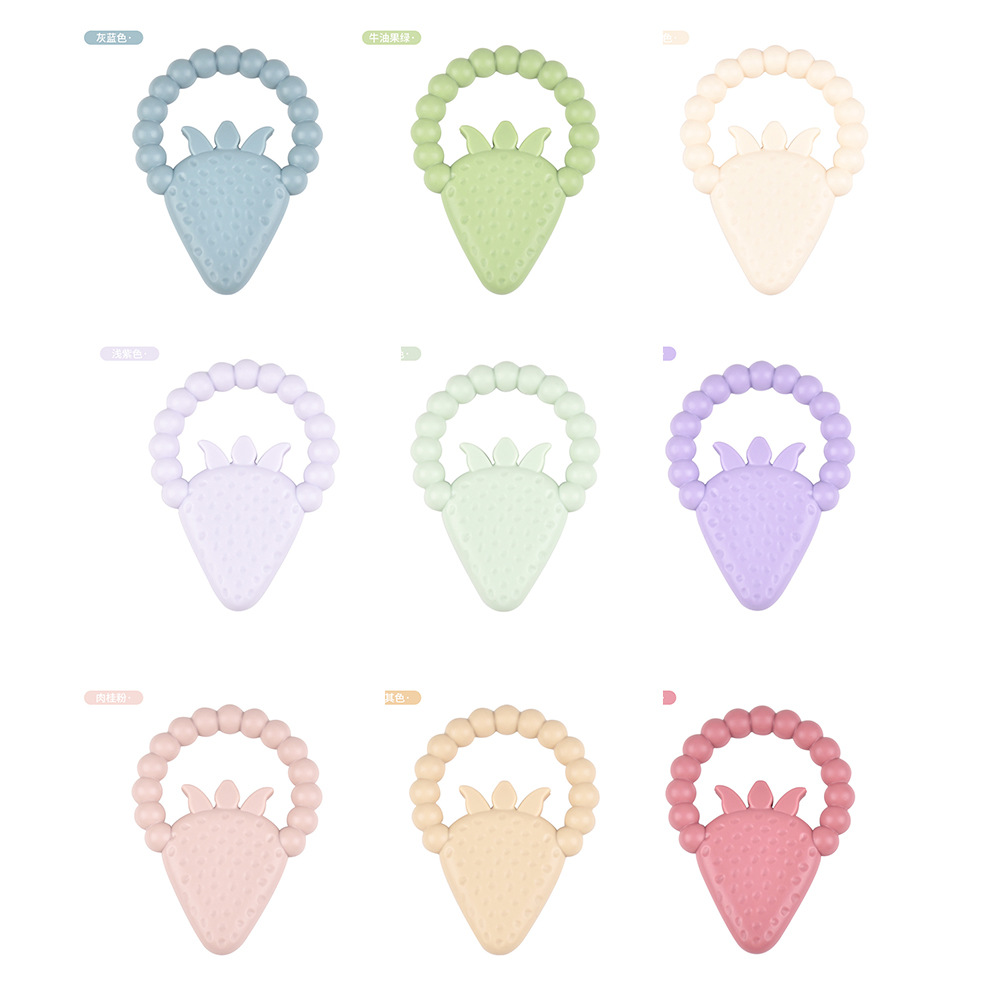 Dientes para bebés, goma de fresa para bebés, palillos de dientes para bebés, dibujos animados, juguetes de goma de mordida tranquilizadores en stock