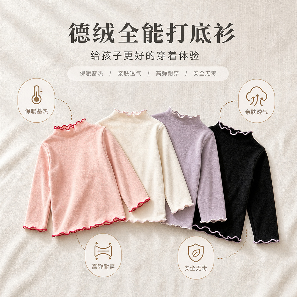 New children's T-shirt wholesale, solid color, ruffled trim, children's clothing top, base layer, girls' long-sleeved autumn clothing, drop shipping available.