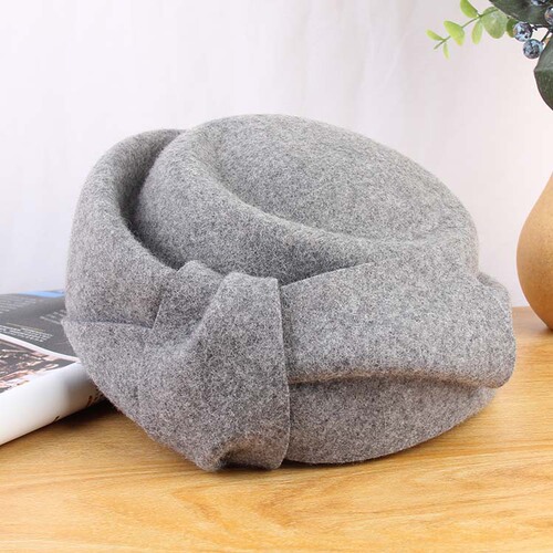 Hat women's new autumn and winter elegant bow woolen beret British retro fashion hat stewardess hat