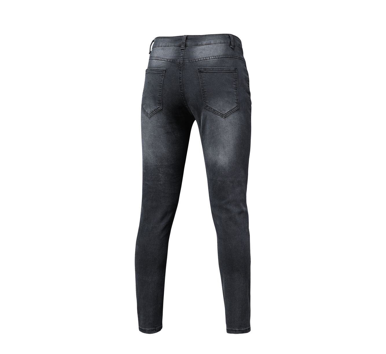 nödställda tryck för män säljs i antal, med klistermärken och elastiska jeans med små ben, ny stil_voghion.com