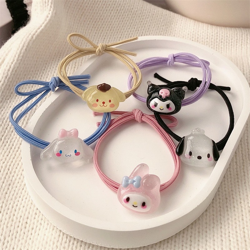 Sanrio 귀여운 투명 계피 개 머리띠 ins 커플 작은 고무 밴드 남자 친구를위한 한국어 버전 만화 가장 친한 친구 헤어 액세서리