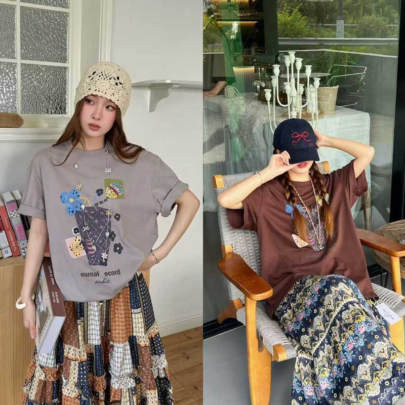 【Main Recommendation】Yuran 26 Spring/Summer New Collection: Linen-Cotton Enzyme-Washed Patchwork Embroidered Floral Vase Short-Sleeve Shirt