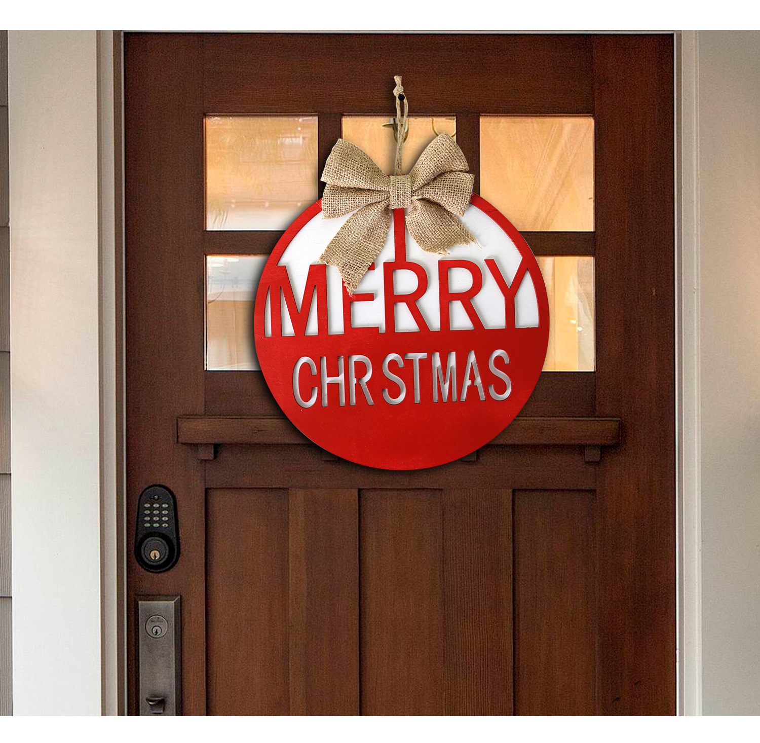 Placa de porta de natal estilo rústico bem-vindo em madeira_voghion.com