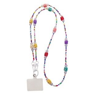 Mobile Phone Lanyard Long Crossbody Handmade Beaded Hanging Chain Colorful Beads Hanging Ornaments Small Monster Funny Crossbody Chain Women's