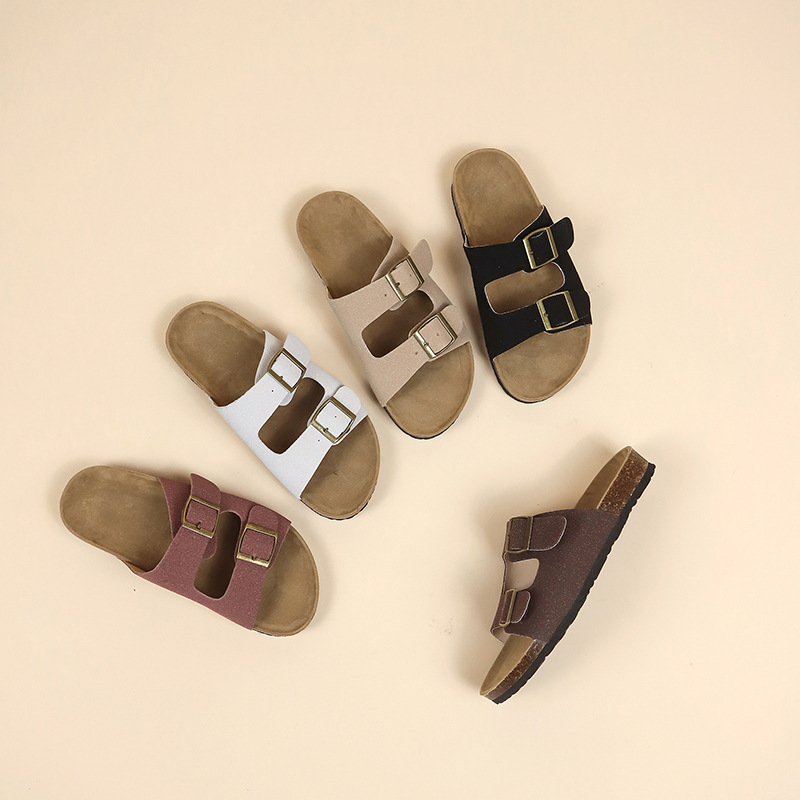 Boken zapatos sandalias y pantuflas con suela de corcho para hombres y mujeres con el mismo estilo 2025 nuevo cuero esmerilado cruzado arrastre de dos caracteres retro Boken