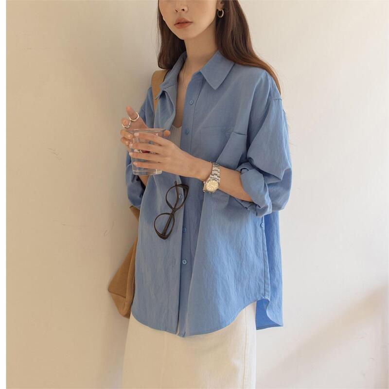 Solid Color Simple Lapel Shirt for Women, Spring/Summer 2026 New Style, Casual Large Pocket, Drapey Long-Sleeve Top for Women Solid Color Simple Lapel Shirt for Women, Spring/Summer 2026 New Style, Casual Large Pocket, Drapey Long-Sleeve Top for Women