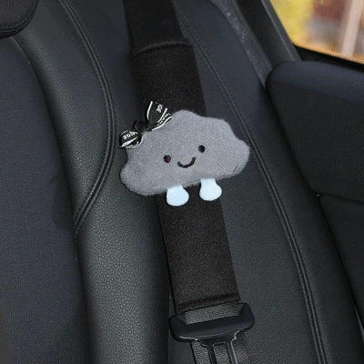 Car Seat Belt Shoulder Cover, Universal for All Seasons, Creative Little Cloud, Suitable for Tesla Interior Decorations for Girls (Seat belt shoulder pad) - little-wuyun-black-bow-ice-silk-shoulder-cover
