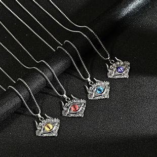 European and American Cross-Border Jewelry Wholesale Personalized Retro Punk Style Horn Eye Stainless Steel Necklace Pendant Sweater Chain Batch