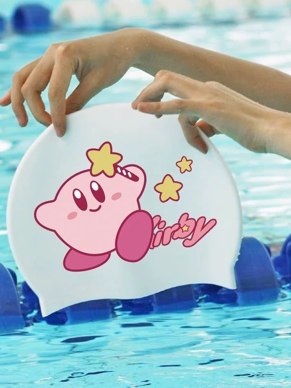 星のカービィ シリコン製スイミングキャップ 特殊トレーニング用 防水 ロングヘア用スイミングキャップ 高弾性 大きめサイズ 頭を締め付けない 既製品|undefined