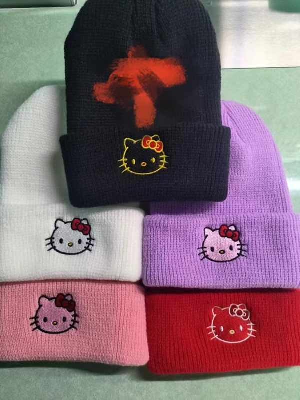 かわいい子猫刺繍ニット帽子ヨーロッパとアメリカの漫画猫ウール帽子クロミ暖かい帽子カップルプルオーバー帽子|undefined