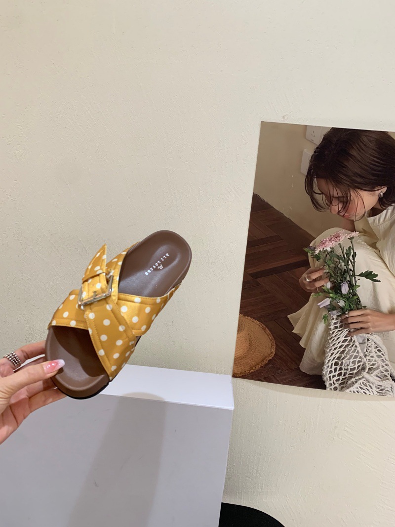Women's Slip-on Slippers With White Polka Dot Pattern For Summer_voghion.com
